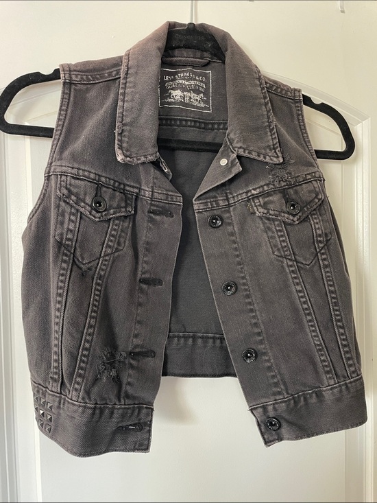 Levi's Jackets & Blazers - Levi's Washed Charcoal Denim Vest with Stud Details